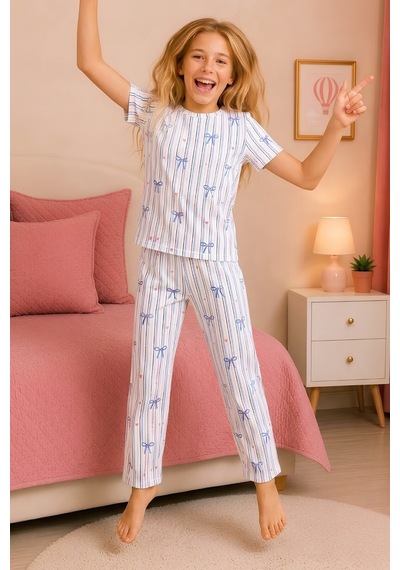 Modanino Kız Çocuk Pamuklu Milan Kumaş Pijama Takımı 8-16 Yaş 12699hc Açık Mavi