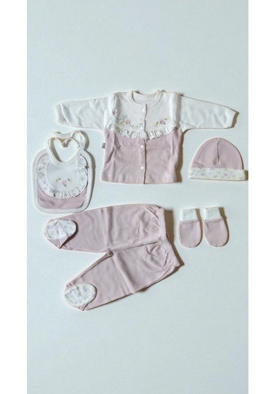 Milays 0-3 Ay Gaye Kız Bebek Renkli Çiçek Nakışlı %100 Pamuk 5li Set Pudra