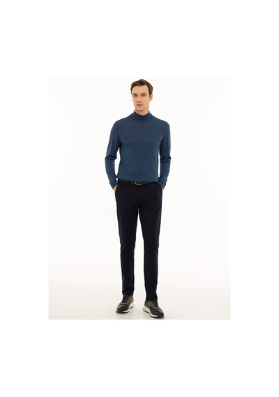 Cacharel İndigo Slim Fit Yarım Balıkçı Basic Triko Kazak Mavi