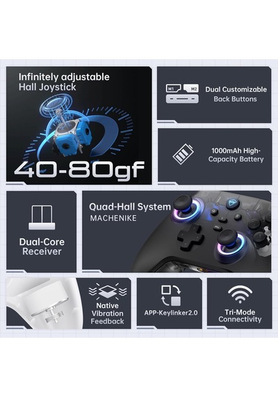 G3v2 Bluetooth Controller For Pc/switch/ıos/android, Hall Effect Joysticks, Rgb Lighting Gaming Controller,2 Programmable Buttons,1000mah Battery With Charging Station, Blue
