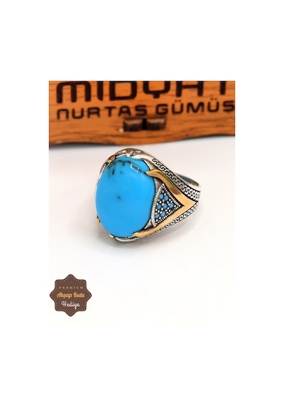 Firuze-turkuaz Taşlı Mikro Zirkon Motifli 925 Ayar Gümüş Erkek Yüzük 201024908 Gümüş