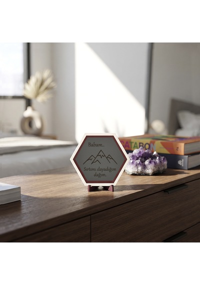 Babalar Gününe Özel Babam Sırtımı Dayadığım Dağım Dekoratif Masaüstü Aksesuarı, Butik Ve Şık Bir Tasarım Seçeneği 10x10 Cm, Kül Gri