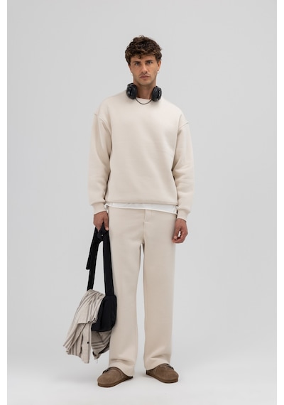 Vamos Basic Bisiklet Yaka Oversize Sweatshirt Taş