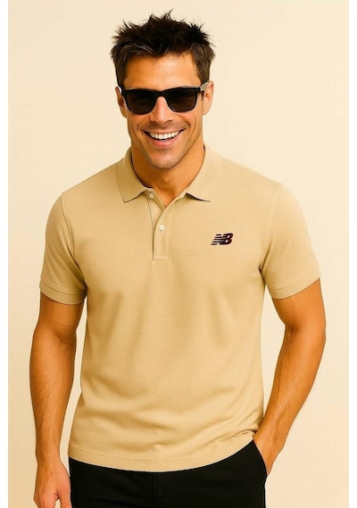 New Balance Bej Classic Basic Logo Polo Yaka Pike Tişört Mnt3415-mop Bej