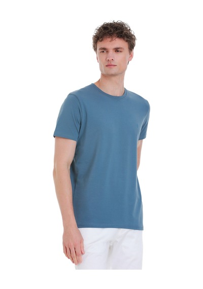 Hatemoğlu İndigo Regular Fit Bisiklet Yaka Pamuklu Tişört 1996535 Indigo-01