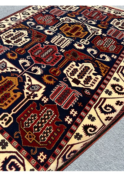 El Dokuma Koyu Lacivert Yörük Halısı 190x246 Yün Salon Halısı Lacivert