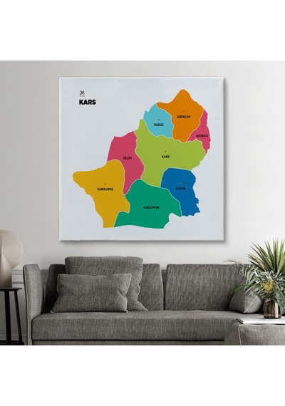 Kars İli Ve İlçeler Haritası Dekoratif Kanvas Tablo 1379 50 X 50
