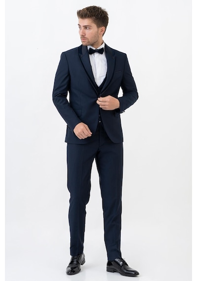 White Stone Amsterdam D0115 Slim Fit 6 Drop Şal Yaka Damatlık Takım Elbise K.Laci - 48 Koyu Lacivert