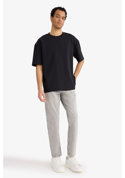 Defacto Oversize Geniş Kalıp Bisiklet Yaka Kısa Kollu Basic Düz Ağır Kumaş Tişört X3926az26spbk81 Siyah-bk81