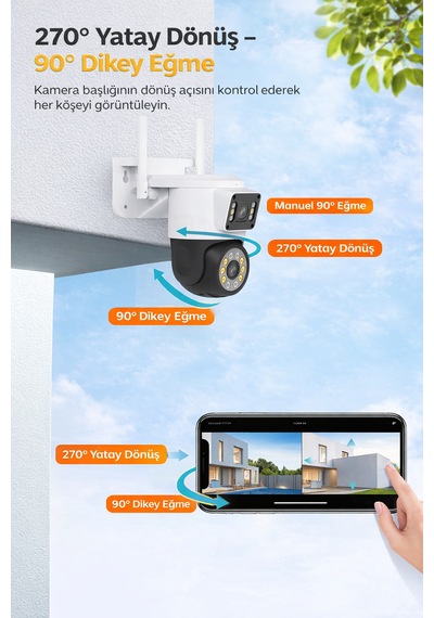 2k Çift Lensli Full Hd Kablosuz Güvenlik,ptz Otomatik Takip İle İç Ve Dış Mekan İçin Wifi Kamera,