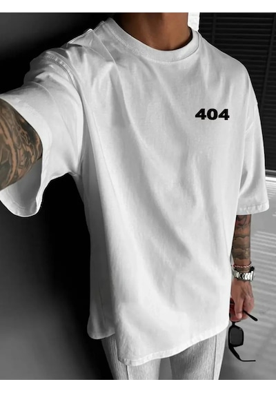 Startmore Startmore Unisex Error 404 Not Foun Baskılı Oversize %100 Pamuk Beyaz