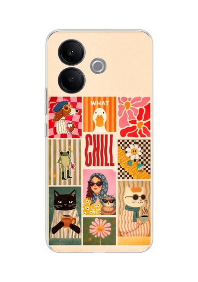 Vivo V60 Lite Uyumlu Cool Chill Krem Pop Art Kolaj Baskılı Silikon Kılıf