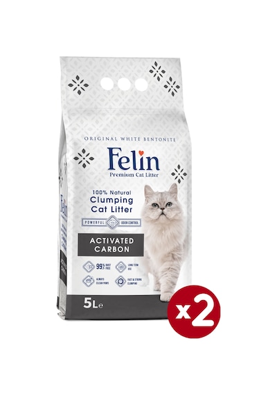 Felin Aktif Karbonlu Topaklaşan İnce Bentonit Kedi Kumu 2 x 5 L