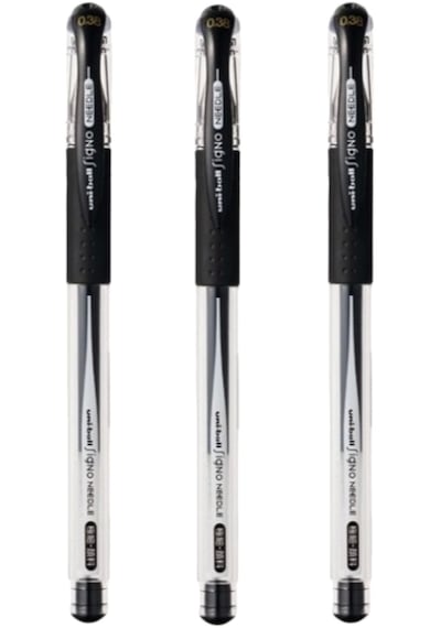 Uniball Signo Needle 0.38 İğne Uçlu Jel Kalem Siyah Üç Adet