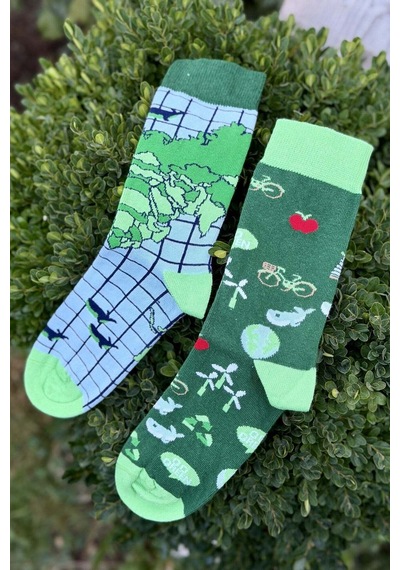Lousocks Unisex Sağlı Sollu Bisiklet Ve Dünya Haritası Desenli Yeşil Soket Çorap Lousocks Unisex Sağlı Sollu Bisiklet Ve Dünya Haritası Desenli Yeşil Soket Çorap