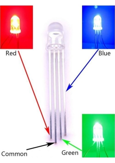 10 Adet - Rgb Led 5mm Şeffaf Katot Ortak Eksi 4 Bacaklı Katod Arduino Raspberry Rodevino