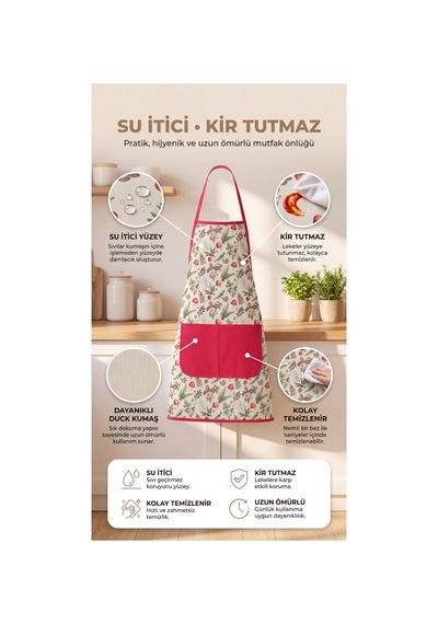 Mutfak Önlüğü Kir Tutmaz Su İtci İki Cepli Önlük Kırmızı - 892973764 Kırmızı