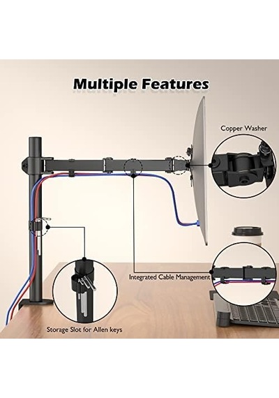 13-32 İnç Yüksekliği Ayarlanabilir Tekli Monitör Kolu, 10 Kg'a Kadar, Vesa 75x75/100x100