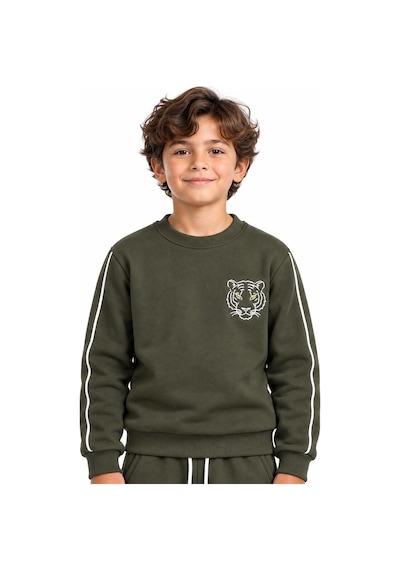 Rony Pony Kids Haki Kaplan Nakışlı 3 İplik Çocuk Eşofman Takımı Bisiklet Yaka Biyeli Sweatshirt Ve Jogger Alt Rony Pony Kids Haki Kaplan Nakışlı 3 İplik Çocuk Eşofman Takımı Bisiklet Yaka Biyeli Sweatshirt Ve Jogger Alt