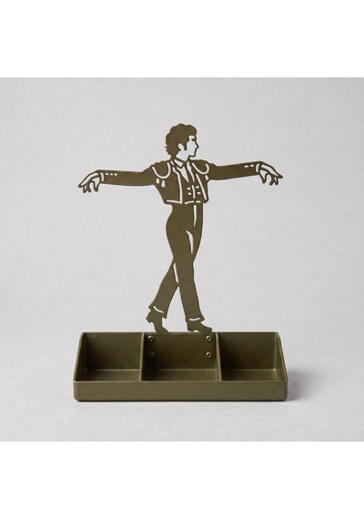 Mens Jewelry Stand & Organizer Flamenco Dancer Valet Tray For Cufflinks, Rings, Watches Black Metal Desk Accessory Gift For Hi Haki
