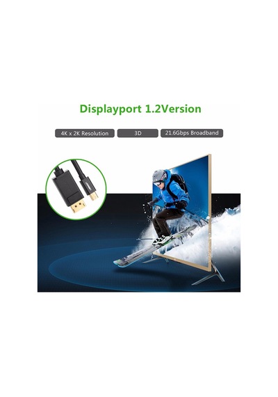 Ugreen 4K 60Hz / 2K 144Hz Mini DisplayPort to DisplayPort Dönüştürücü Kablo 1.5 Metre Siyah