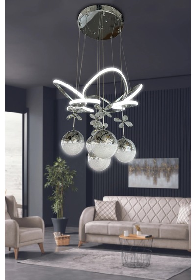 Kral Tacı 5 Top Modern Sarkıt Led Avize Çok Renkli