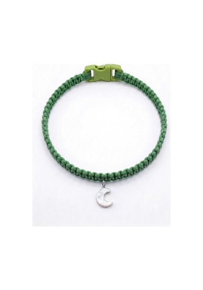 Yeşil El Örgüsü Makrome Kedi Tasması 27 Cm - Ay Figürlü Charm Şık Kedi Boyun Tasması