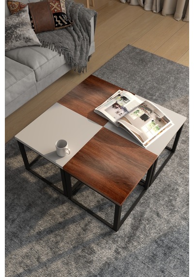 4'lü Kare Orta Sehpa Seti 88x88x40,7 Cm 28 Mm Tabla, Masif Ahşap Ayak Gri / Ceviz Gri+ceviz Gri+ceviz 4'lü Kare Orta Sehpa Seti 88x88x40,7 Cm 28 Mm Tabla, Masif Ahşap Ayak Gri / Ceviz Gri+ceviz Gri+ceviz