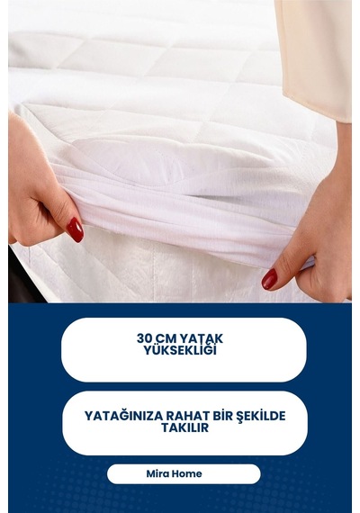 Kapitoneli Çift Kişilik Sıvı Geçirmez Alez Fitted Geçmeli Yatak Koruyucu Beyaz