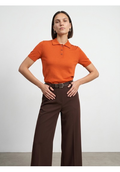 Dilvin 10871 Lyocell Karışımlı Polo Yaka Bluz-oranj