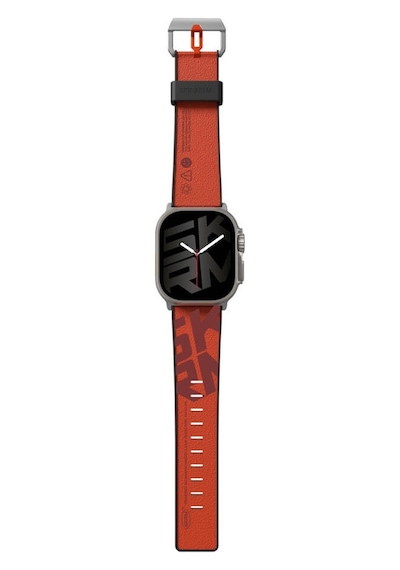Watch Ultra Uyumlu Deri Kordon 49mm Skinarma Spunk Serisi Pu Deri Strap Kayış Turuncu