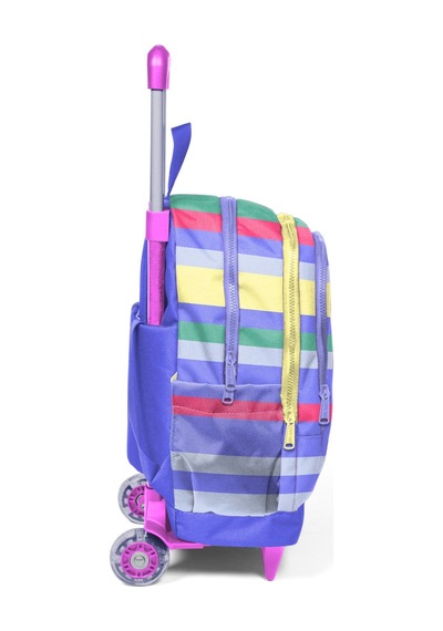 Coral High Kız Çocuk Renkli Çizgi Desenli Işıklı Tekerlekli Çekçek Okul Çantası - 34002 Lila - Sarı