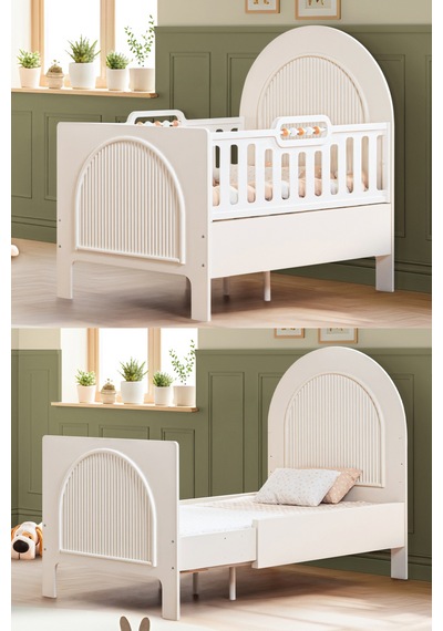 Mdf Beşik, Krem Athena Büyüyen Beşik 90x130 - Krem Athena Karyola 90x190 Beyaz