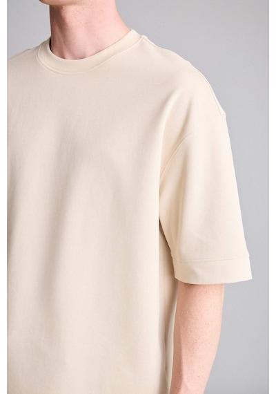 Defacto Loose Fit Bisiklet Yaka Kısa Kollu Ağır Kumaş Basic Bej Tişört B4844ax26aubg757 Bej-bg757