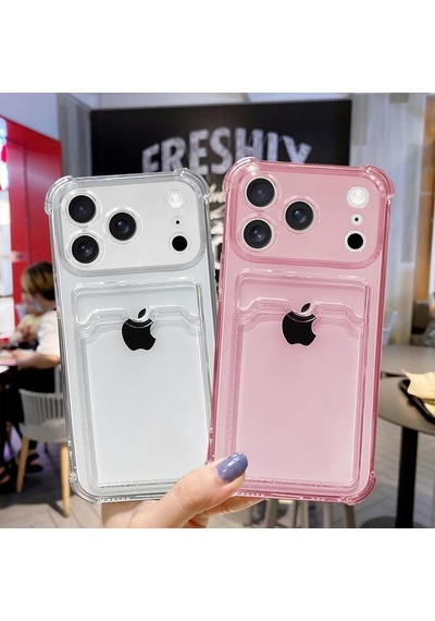 İphone 17 Pro Uyumlu Kamera Korumalı Kartlıklı Köşeleri Airbag Tasarımlı Darbe Önleyici Pembe