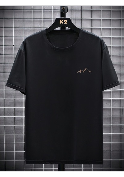 Uyguntarz Unisex Dağ Baskılı Oversize Tshirt Siyah