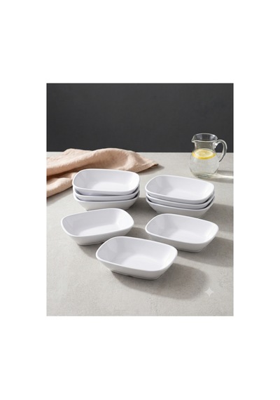 6 Lı %100 Kırılmaz Melamin Kare Çerezlik & Meze Tabağı 14x10 Cm - Derinlik 3 Cm - Beyaz Beyaz