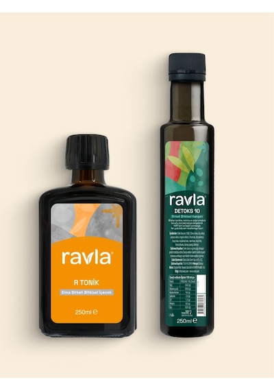 2'li Ürün - Ravla R Tonik Elma Sirkeli Bitkisel İçecek - 250ml / Ravla Detoks-10 Sirkeli Bitkisel İçecek - 250ml