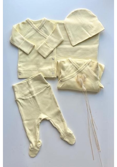 Key Kıds Sarı Fitilli Organik Modal 5'li Hastane Çıkışı Seti Newborn 0-3 A Çok Renkli