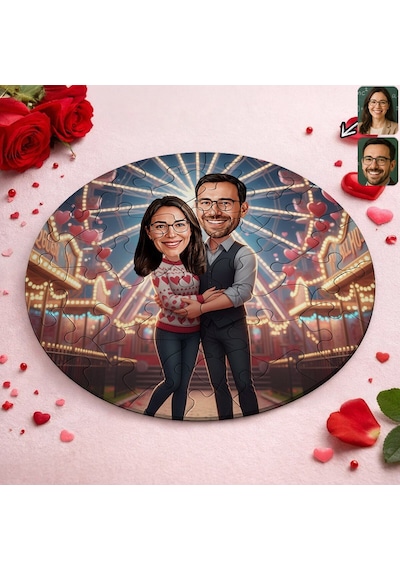 Bk Gift Kişiye Özel Sevgili Karikatürlü Yuvarlak Puzzle 20x20cm -11, Sevgililer Günü Hediyesi, Sevgiliye Hediye Kobitmeyencom36164 Bk Gift