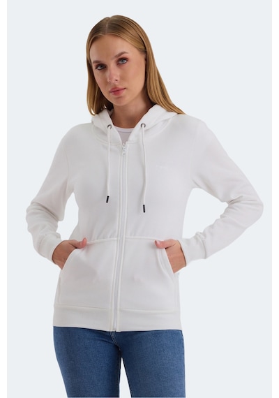 Slazenger Katya Kadın Fermuarlı Kapüşonlu Cepli Beyaz Sweatshirt Beyaz