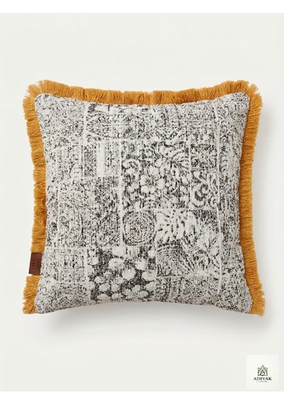 Özel Tasarım Altın Hardal Püsküllü Patchwork Desenli Dekoratif Kırlent Kılıfı 45x45 Cm 45 x 45
