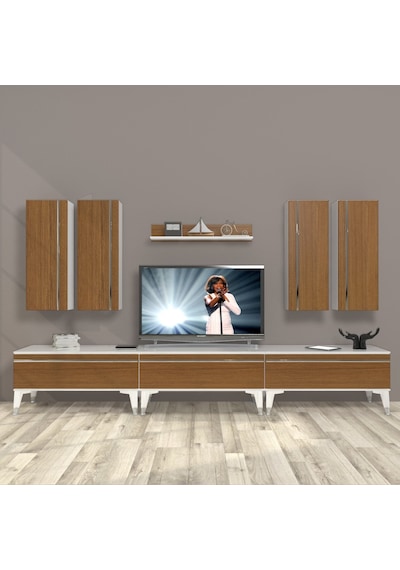 Decoraktiv Eko 8d Mdf Silver Tv Ünitesi Tv Sehpası - Ceviz Beyaz Ahşap - Beyaz