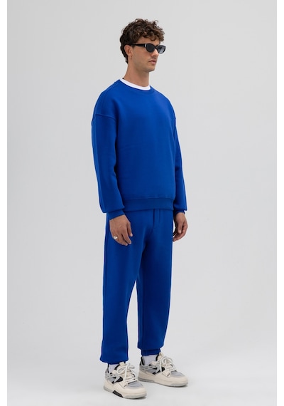 Vamos Basic Bisiklet Yaka Oversize Sweatshirt Saks Mavi