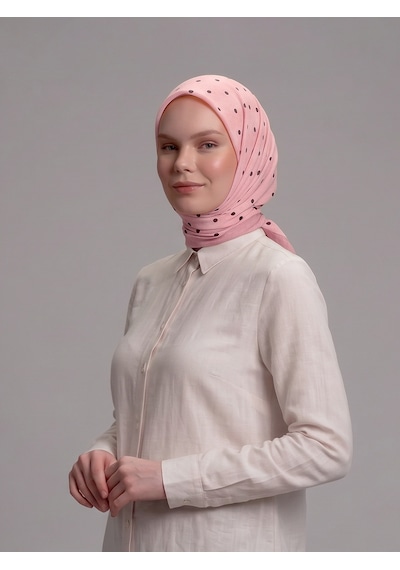 Ayshara Puan Desenli Tek Taraflı Eşarp - Pembe