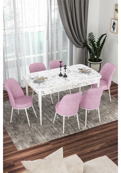 Canisa Kor Serisi, Beyaz Mermer Desen 70x114 Açılabilir Yemek Masa Takımı,6 Pembe Sandalye Masa Beyaz Mermer Desenli Sandalyeler Pembe Canisa Kor Serisi, Beyaz Mermer Desen 70x114 Açılabilir Yemek Masa Takımı,6 Pembe Sandalye Masa Beyaz Mermer Desenli Sandalyeler Pembe