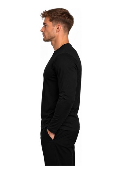 Axxel Erkek Pamuklu Bisiklet Yaka Uzun Kollu T-shirt-d4005 Siyah