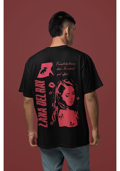 Sevbano Lana Del Ray Sırt Baskılı Unisex Oversize Şarkıcı Tişört Siyah