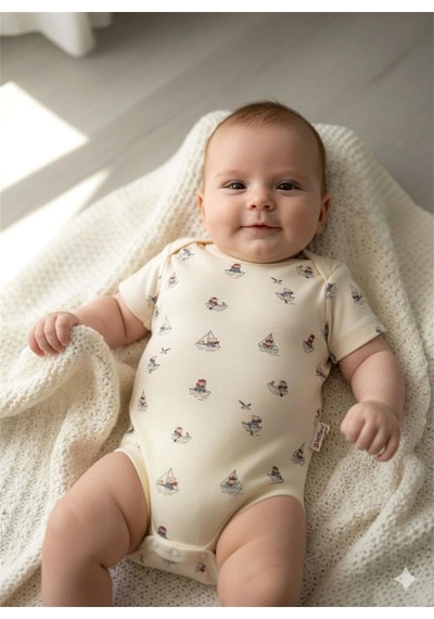 Tiffany Baby & Kids Tiffany Baby Bebek Krooboy Organik Theme Kısa Kol Zıbın Krem 1400