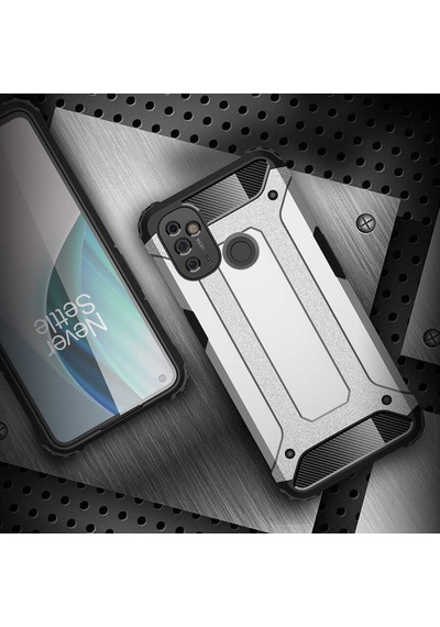 Noktaks - One Plus Uyumlu One Plus Nord N100 - Kılıf Çift Katman Zırh Tank Crash Military Kapak - Gri